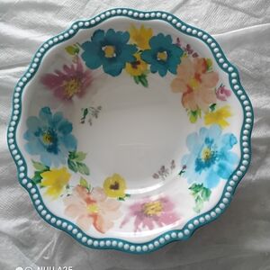 The Pioneer Woman Floral Bowl with Teal Rim